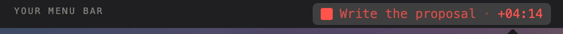 The menu bar item red and counting up, four minutes over